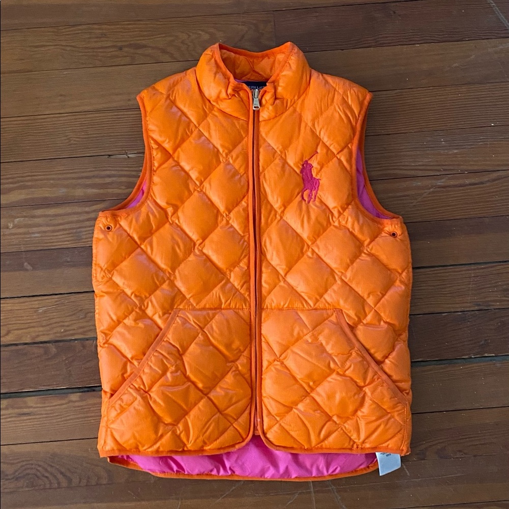 Ralph Lauren Girls Orange + Pink Puffer Vest!